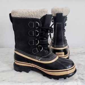 Sorel Caribou Black Fur Trim Winter Snow Boots
